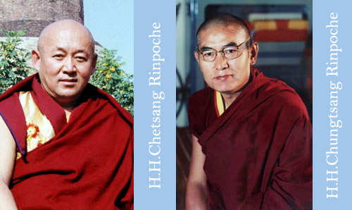 Photograph of His Hollinesses Drigung Kyabgon Chetsang and Chungtsang Rinpoche