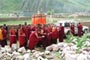 His Holiness blessing the Pitakas (the whole gamut of the Buddha`s teachings consisting of over 100 big volumes) being carved in stone in Yu Shu initiated by H.E. Lhochen Rinpoche