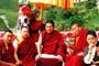 His Holiness performing the Environment Cleansing Ceremony outside on the roof in Lho Miyelgön Monastery.  With him are (L-R) Nyizong Söpa Rinpoche, Lhochen Rinpoche, Gar Migyur Rinpoche and Genyen Jamyangling.