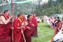 His Holiness being received by Gargön, led by Gar Migyur Rinpoch